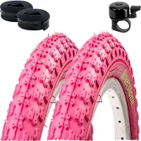 Roverstone 2 pneus 20" pour vélo, bandage rose 54-406 (20 x 2,125) + 2 chambres à air DV, sonnette incluse