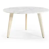 MARMOHOLZ - Table basse ronde Modena Ø70 cm x H40 cm en marbre blanc naturel et bois de manguier blanchi - Table de style scandinave
