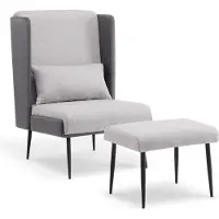MCombo M Fauteuil à oreilles avec pouf, Fauteuil rembourré Relax pour salon, Fauteuil de lecture , Fauteuil TV avec dossier à ailettes, Fauteuil lounge 4707(Gris)