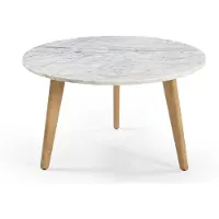 MARMOHOLZ - Table basse ronde Modena Ø70 cm x H40 cm en marbre blanc naturel et bois de manguier en chêne clair - table de style japonais