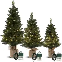 Meisterhome Sapin de Noël artificiel - Set de 3 pièces avec éclairage LED - Hauteurs 75 cm, 90 cm & 120 cm - Sapin de Noël artificiel Décoration de Noël