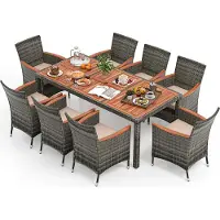 Costway Ensemble de salon en polyrotin pour 8 personnes, mobilier de jardin, ensemble de salon, table de jardin avec chaises, ensemble de salon de jardin, gris