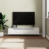 Sonni Meubles TV blancs brillants, suspendus, avec éclairage LED, 160 x 35 x 30 cm