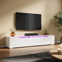 Sonni Armoire TV blanche brillante suspendue 140x35x30cm avec LED réglable