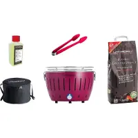 LotusGrill Kit de démarrage compact S Small, barbecue au charbon de bois violet prune, 5 pièces