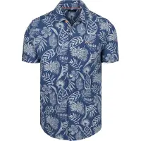 New zealand auckland NZA Shirt Short Sleeve Piqué Flower Print Blue Bleu taille L