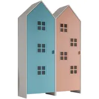 Vipack - CASAMI BRUGES Ensemble de 2 pièces composé de : Armoire à 1 porte avec façade en bleu et en rose