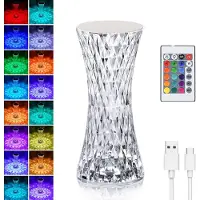 Ele eleoption Crystal Diamond lampe de table, 16 couleurs USB rechargeable lampe tactile lampe de chevet avec télécommande, lampes de bureau LED avec des rayons acryliques