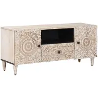 Syfax Meuble TV Blanc 105 x 33,5 x 46 cm Bois de mangue massif