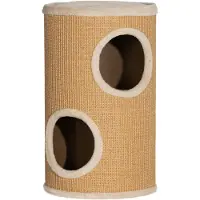 SUGIFT Kratztonne, arbre à chat en sisal et peluche, griffoir pour chat, marron-beige | Panneau de particules | 2 niveaux | Ø35 x 60 cm