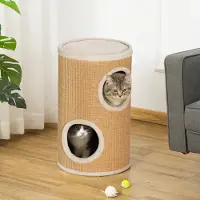 SUGIFT Arbre à chat avec sisal et peluche, pot à griffer, arbre à chat, marron-beige | Ø 35 x 60 cm | 2 niveaux | Panneau de particules
