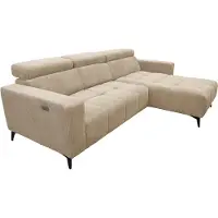 Tetris Canapé d'angle moderne Nicolette couleur sable avec fonction relax électrique et appuie-tête réglables