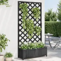 Prolenta Maison Exclusive - Jardinière avec treillis, noire, 90x35x180 cm, en bois massif de sapin