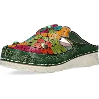 LAURA VITA Sabots pour femme en cuir, motif floral et clous, modèle Dorry 22, pointure : 39 EU, couleur : vert