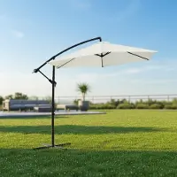 Feel2Home Parasol de jardin, modèle à bras libre avec manivelle, 8 baleines, revêtement en polyester, structure en acier avec revêtement époxy, couleur beige, idéal pour terrasse