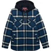Superdry Borg Lined Hooded Overshirt Long Sleeve Shirt Bleu M Homme