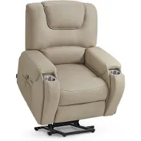 MCombo M Fauteuil de télévision avec releveur électrique, avec massage & chauffage, fauteuil de relaxation avec fonction de couchage jusqu'à 145°, 7252 (microfibre, marron beige)