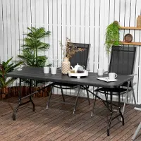 SUGIFT Table d'extérieur pour 6 personnes, table de jardin pliante de 180 cm, plateau en plastique imitation bois, structure en acier, couleur gris foncé | 12 kg | 180 x 75,5 x 73 cm