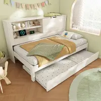 Ulife Canapé-lit avec lit escamotable et sommier à lattes, avec station de recharge USB/USB-C et espace de rangement, sans matelas, blanc, 90 × 200 cm