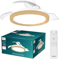 Philips Plafonnier avec ventilateur Bliss, Ventilateur domestique à pales, Bois, Plafonnier, Plastique, IP20, I