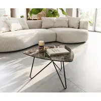 DELIFE Table-basse Ekrem 65x65 cm Céramique Emperador Extra Lucidato Marron foncé Hairpin Métal Noir