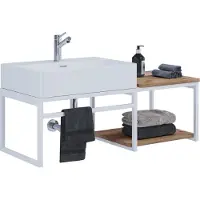 VCM 2pcs Lavabo Meubles de salle de bains Ensemble Évier Bois Métal Industriel Style Bitila 100