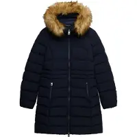 Superdry pour femme. W5012185A Veste Mi-longue Fuji avec Fourrure Synthétique et Capuche marine (L), Casuel, Polyester