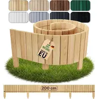 Pemicont Floranica Bordure de Jardin en bois 30 x 200 cm Brun clair Bordurette de Pelouse Palissade de Gazon Flexible Rollborder