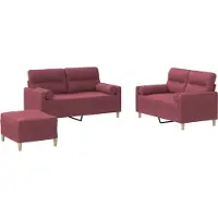 Syfax Ensemble de canapés 3 pcs avec coussins rouge bordeaux tissu