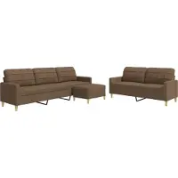 Syfax Ensemble de canapés 3 pcs avec repose-pied marron tissu