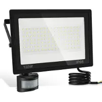 Izrielar Projecteur LED 100W avec détecteur de mouvement, 6000K blanc froid éclairage extérieur Projecteur