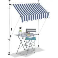 Bc-elec - Hhyva1512-Bluewhite Auvent Rétractable Manuel Store Banne Marquise Pour Patio & Terrasse 150x120cm Blanc Et Bleu