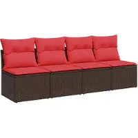 vidaXL Canapé de jardin avec coussins 4 places brun poly rotin