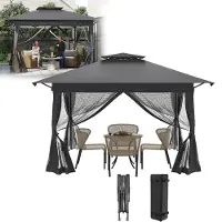 XINZI Tente pliante Pop Up avec système « One Push », double toit, hauteur réglable, idéale pour les réunions de famille sur la terrasse (surface ombragée : 4 x 4 m) - Anthracite