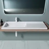 Doporro Lavabo à Encastrer Blanc Vasque en Fonte Minérale Lave Mains Rectangulaire de Qualité pour Salle de Bain 120x46x14cm Colossum820
