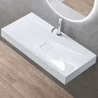 Doporro Vasque à Poser 100cm avec Bonde Lavabo Suspendu Blanc Colossum810 Fonte Minérale Solid Surface 100x48x12cm