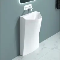 Doporro Lavabo sur Pied Blanc avec Bonde Vasque Colonne en Fonte Minérale Lave Mains Triangulaire pour Salle de Bain 55x34x85cm Colossum37