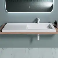 Doporro Lavabo à Encastrer Blanc Vasque en Fonte Minérale Lave Mains Rectangulaire de Qualité pour Salle de Bain 120x46x14cm Colossum820