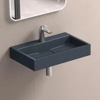 Doporro Lavabo Suspendu avec Bonde Vasque à Poser Gris Noir Mat 50x38x11cm Lave Mains Rectangulaire avec Perçage de Robinet Colossum19