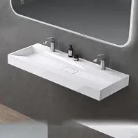 Doporro Lavabo Suspendu avec Bonde Vasque à Poser Blanc 120x46x11cm Lave Mains avec 2 Perçages Rectangulaire Colossum19