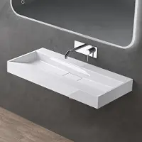 Doporro Lavabo Suspendu avec Bonde Vasque à Poser Blanc 100x46x11cm Lave Mains Rectangulaire sans Perçage de Robinet Colossum19