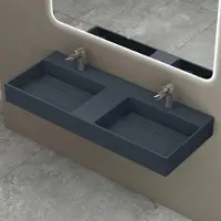 Doporro Double Lavabo Suspendu Gris Noir Mat 120cm Double Vasque à Poser Lave Mains Rectangulaire de Qualité pour Salle de Bain 120x48x13cm Colossum12