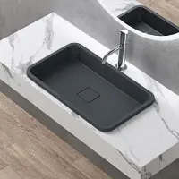 Doporro Vasque à Encastrer Lavabo Gris Noir Anthracite mat 53 x 33 x 10,5cm Lave Mains Rectangulaire avec Cache Bonde Colossum104