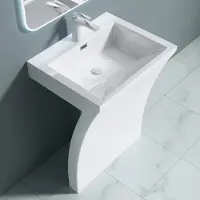 Doporro Lavabo sur Pied Blanc Vasque Colonne en Fonte Minérale Lave Mains Rectangulaire pour Salle de Bain 60x48x83cm Colossum07