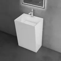 Doporro Lavabo sur Pied Blanc Vasque Colonne en Fonte Minérale Lave Mains Rectangulaire pour Salle de Bain 55X42X85cm Colossum40