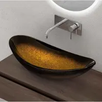 Doporro Lavabo à Poser Vasque en Verre Doré Lave Mains Ovale de Salle de Bains Petit Lave-Mains pour WC 53,5x35,5x16 cm Minerva08