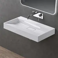 Doporro Lavabo Suspendu avec Bonde Vasque à Poser Blanc 80x46x11cm Lave Mains Rectangulaire sans Perçage de Robinet Colossum19