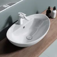 Doporro Lavabo vasque à poser blanc 59cm lave main Bruxelles302 59x39x21cm
