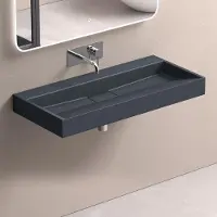 Doporro Lavabo Suspendu avec Bonde Vasque à Poser Gris Noir Mat 100x46x11cm Lave Mains Rectangulaire sans Perçage de Robinet Colossum19