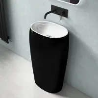Doporro Lavabo Colonne Ovale Noir + Blanc Vasque sur Pied Solid Surface Lave Mains pour Salle de Bain 53,5x36x85cm Colossum32